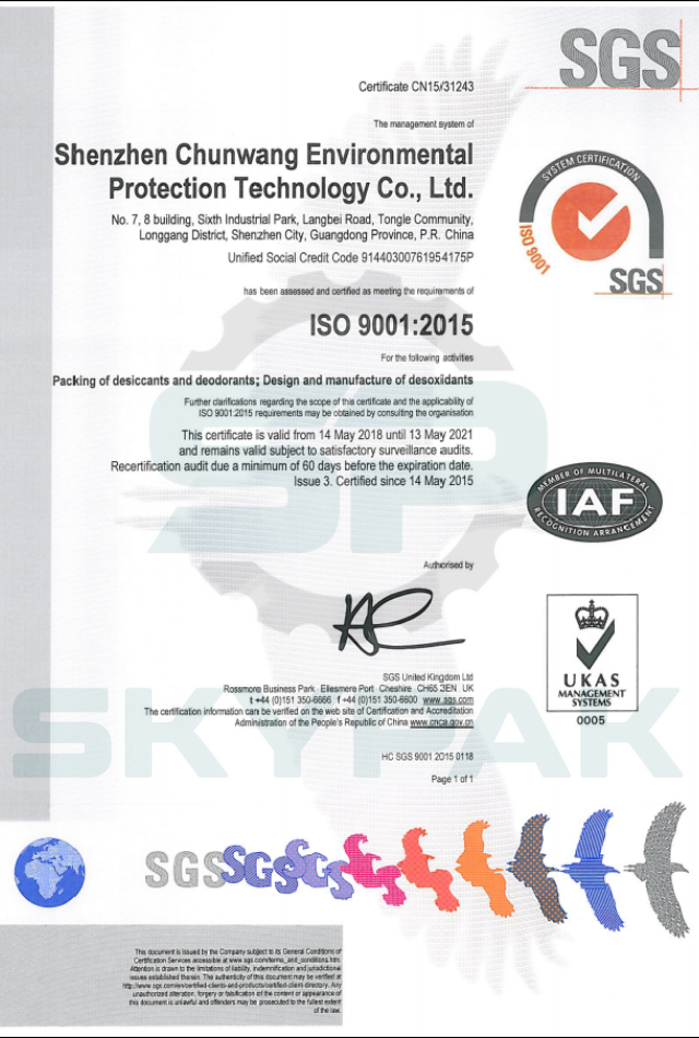 Tiêu chuẩn ISO 9001:2015 vs 14001:2015 gói hút oxy Ohunter